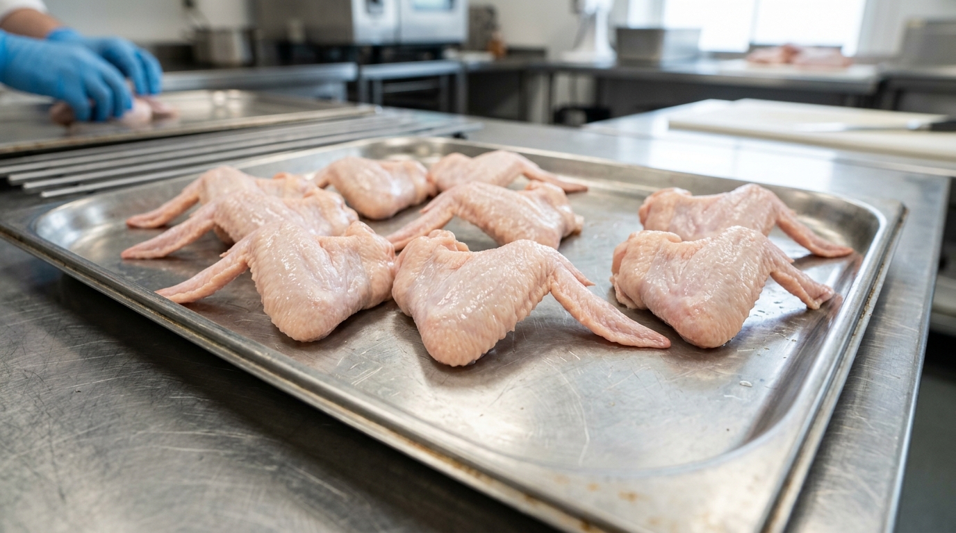 Kualitas anatomi sayap ayam segar utuh tanpa tulang patah dan memar dari supplier RPH presisi Tricik Cengkareng.