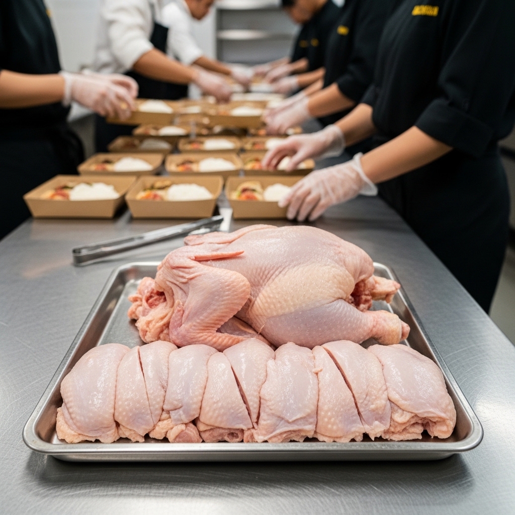 Supplier ayam custom parting potong 4 8 10 presisi dari Tricik untuk efisiensi dapur katering nasi box.