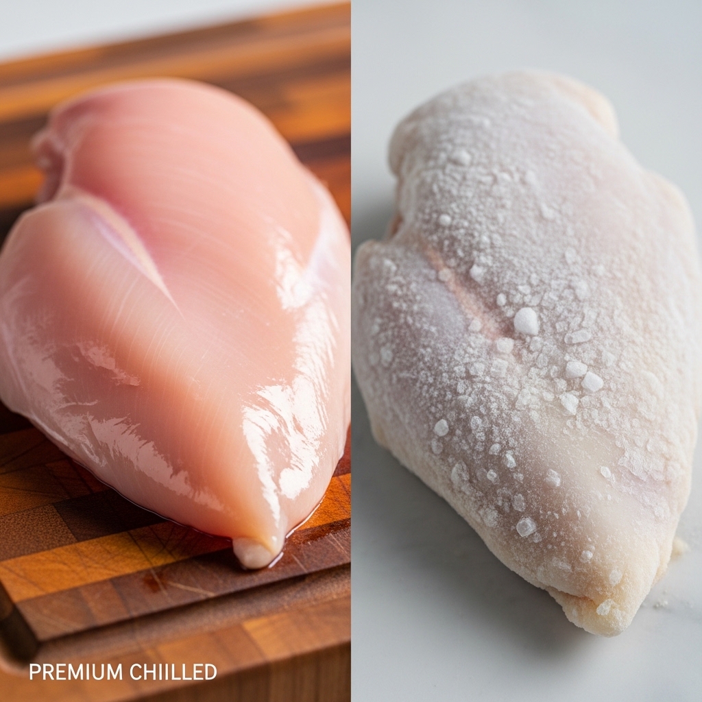 Perbandingan kualitas daging ayam fresh chilled Tricik Cengkareng dan ayam frozen industri untuk bahan baku restoran.