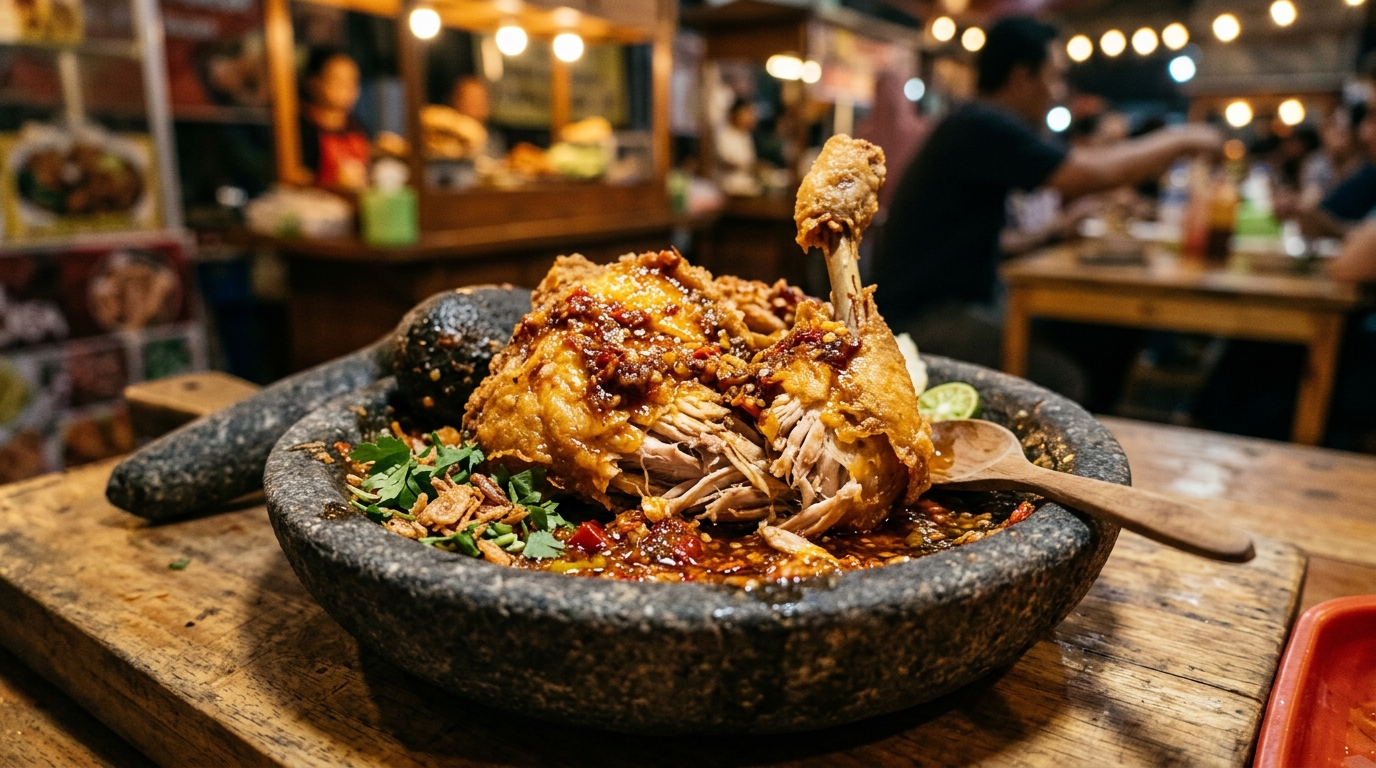 Tekstur utuh dan berserat kokoh pada ayam penyet sambal korek menggunakan karkas ayam segar bebas beku dari supplier Tricik