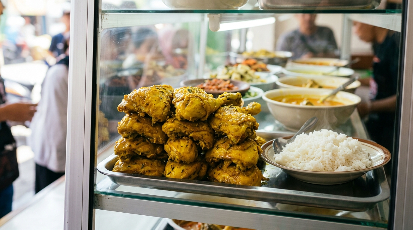 Lauk ayam goreng bumbu kuning ukuran besar anti susut menggunakan karkas segar potong 12 dari supplier Tricik Cengkareng untuk warteg
