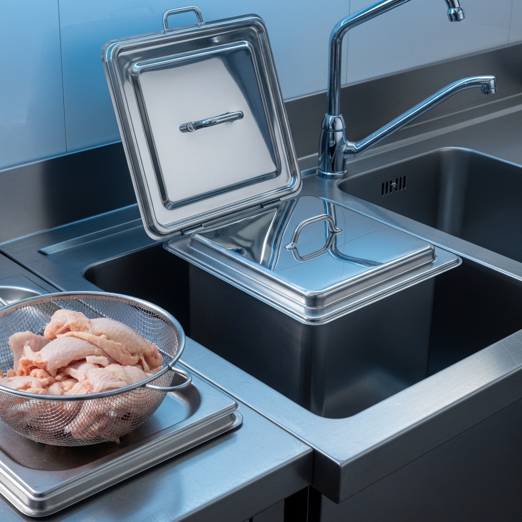 SOP manajemen grease trap untuk mencegah saluran pipa mampet dari limbah lemak karkas ayam segar Tricik di fasilitas dapur B2B