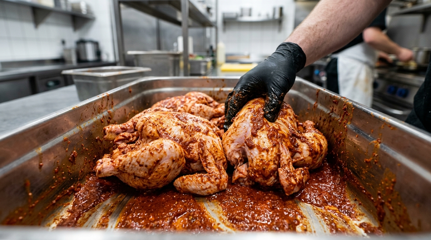 Karkas ayam potong segar bebas thaw loss dari supplier Tricik Cengkareng untuk mencegah bumbu marinasi basi di dapur.