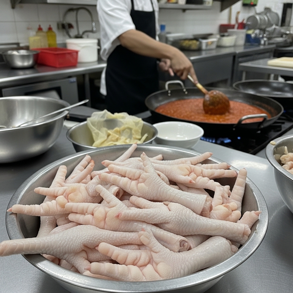 Supplier ceker ayam kupas bersih Tricik Cengkareng untuk bahan baku seblak yang efisien dan hemat tenaga kerja.