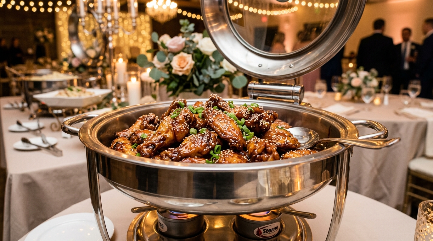 Hidangan mewah sayap ayam honey soy wings untuk menu prasmanan katering menggunakan pasokan ayam potong segar Tricik Cengkareng.