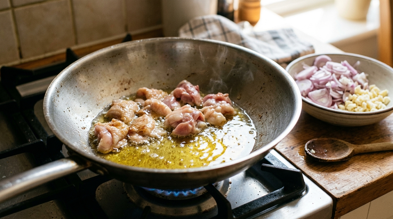 Mengekstraksi lemak alami dari kulit ayam segar Tricik Cengkareng untuk menghemat penggunaan minyak goreng pabrikan di Dapur MBG
