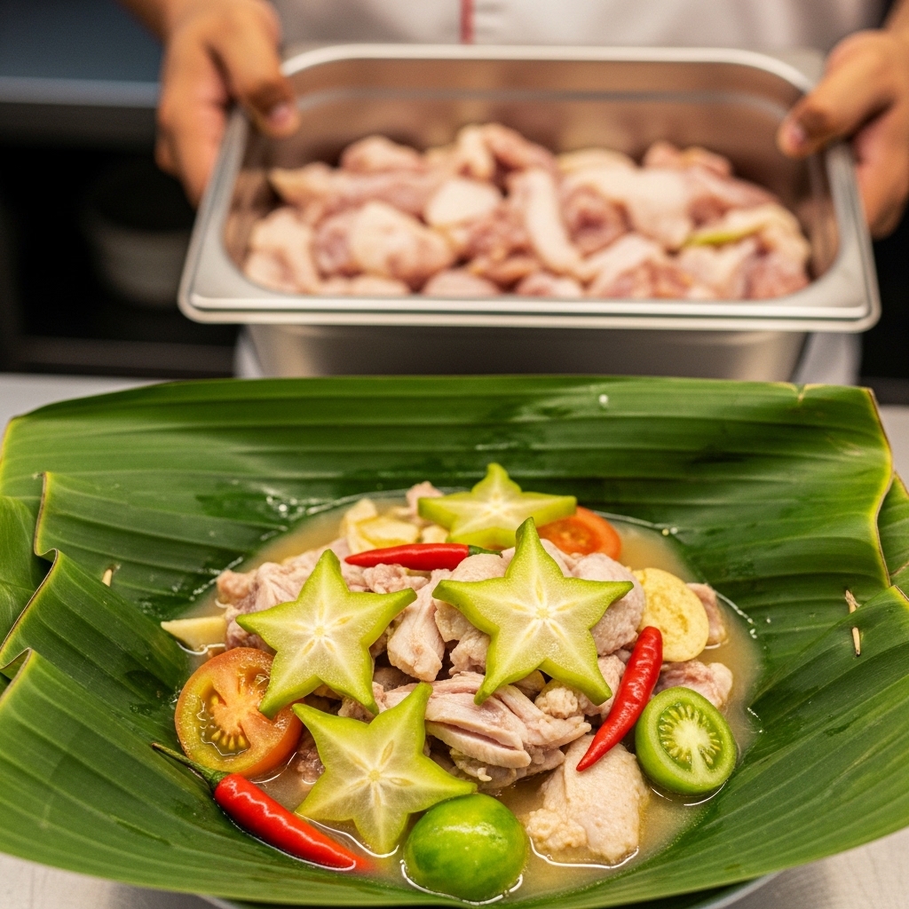 Potongan ayam segar ukuran kecil dari Tricik Cengkareng yang ideal untuk bungkusan daun pisang menu Garang Asem Kudus di restoran B2B