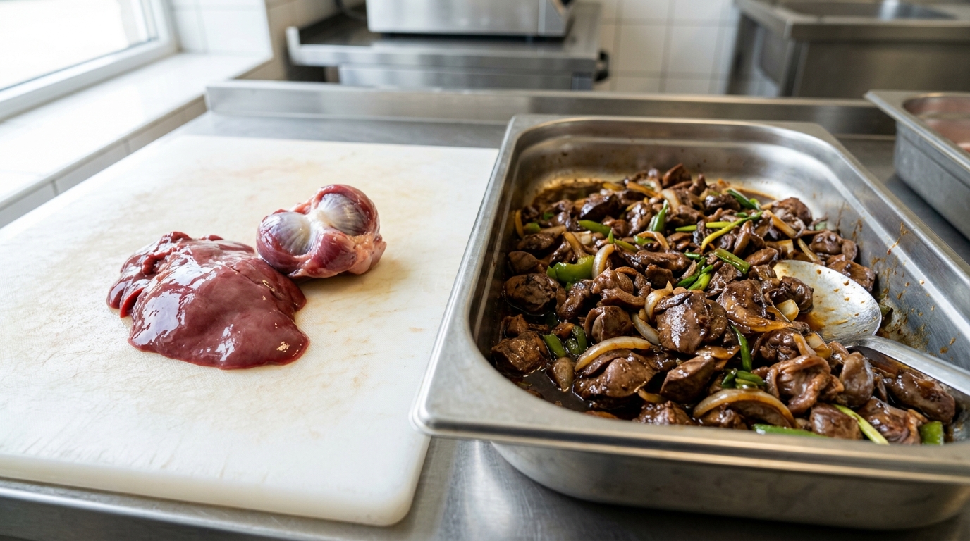 Optimalisasi menu nutrisi tambahan (zat besi) dengan jeroan hati-ampela ayam segar yang telah dibersihkan oleh tim Tricik Cengkareng untuk Dapur MBG
