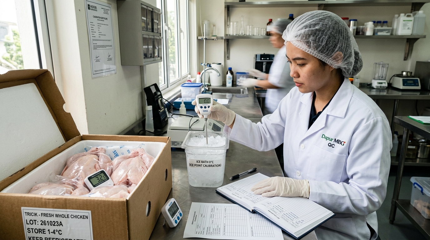 Implementasi prosedur kalibrasi termometer dapur yang presisi di Dapur MBG untuk memantau suhu optimal pasokan karkas ayam segar Tricik