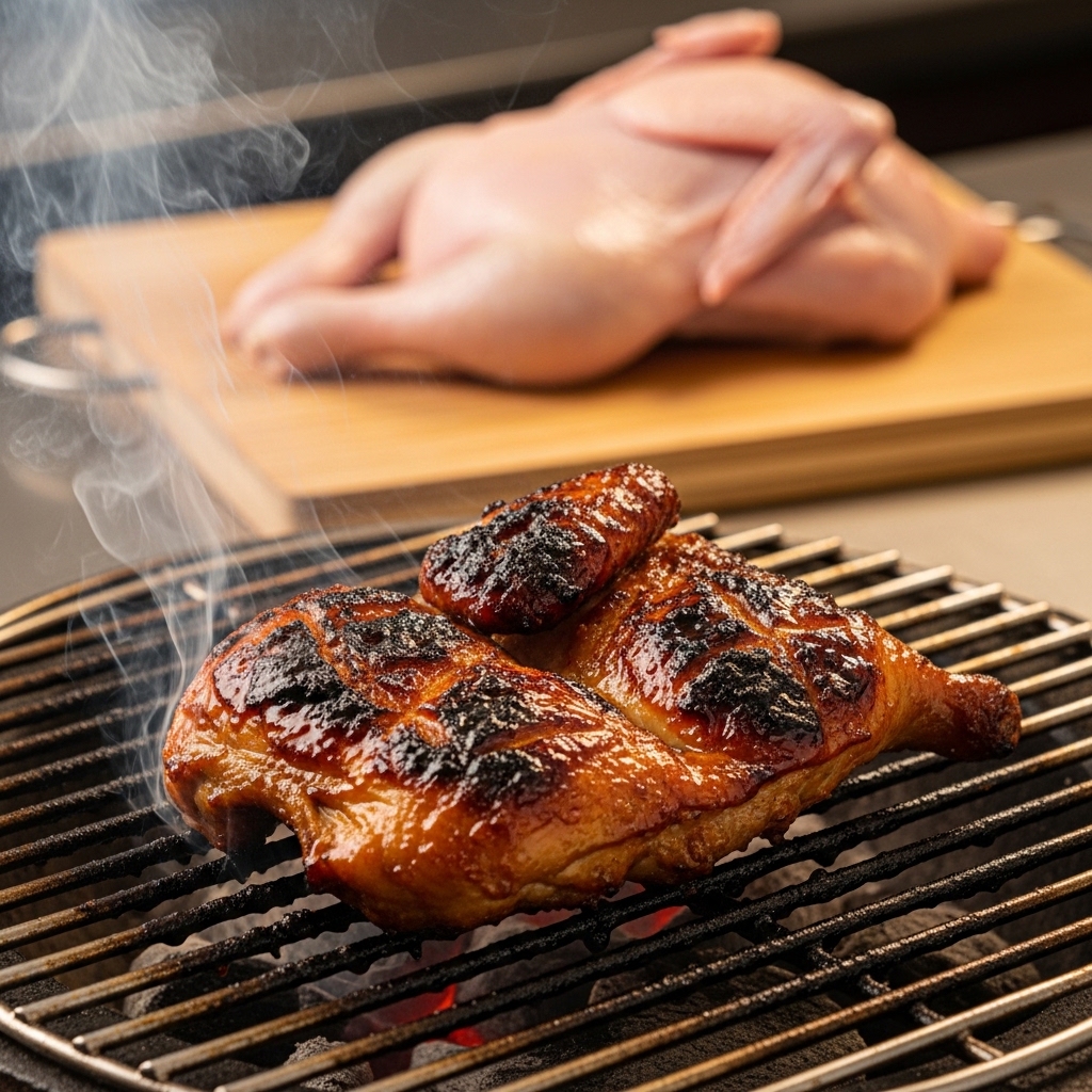 Sajian ayam bakar kecap matang sempurna menggunakan karkas segar ukuran 0.8kg - 0.9kg dari distributor Tricik Cengkareng untuk restoran B2B