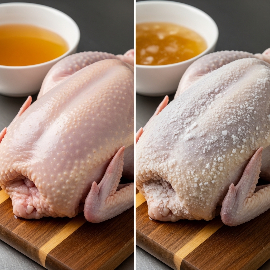 Perbandingan kualitas rasa karkas ayam fresh daily Tricik yang segar dengan ayam frozen lama untuk bahan baku kaldu restoran.