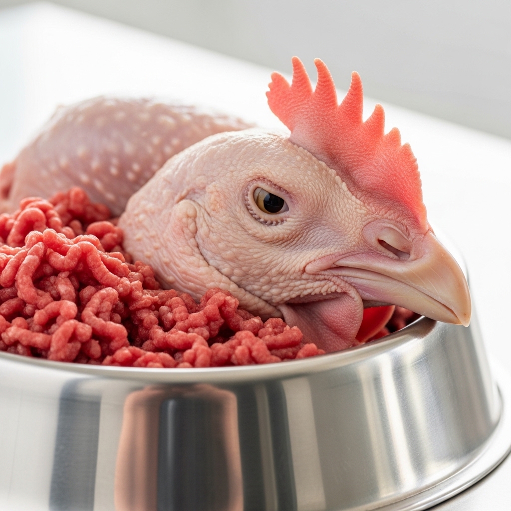 Supplier kepala ayam raw food segar Tricik untuk pakan kennel anjing ras besar yang tinggi kalsium.