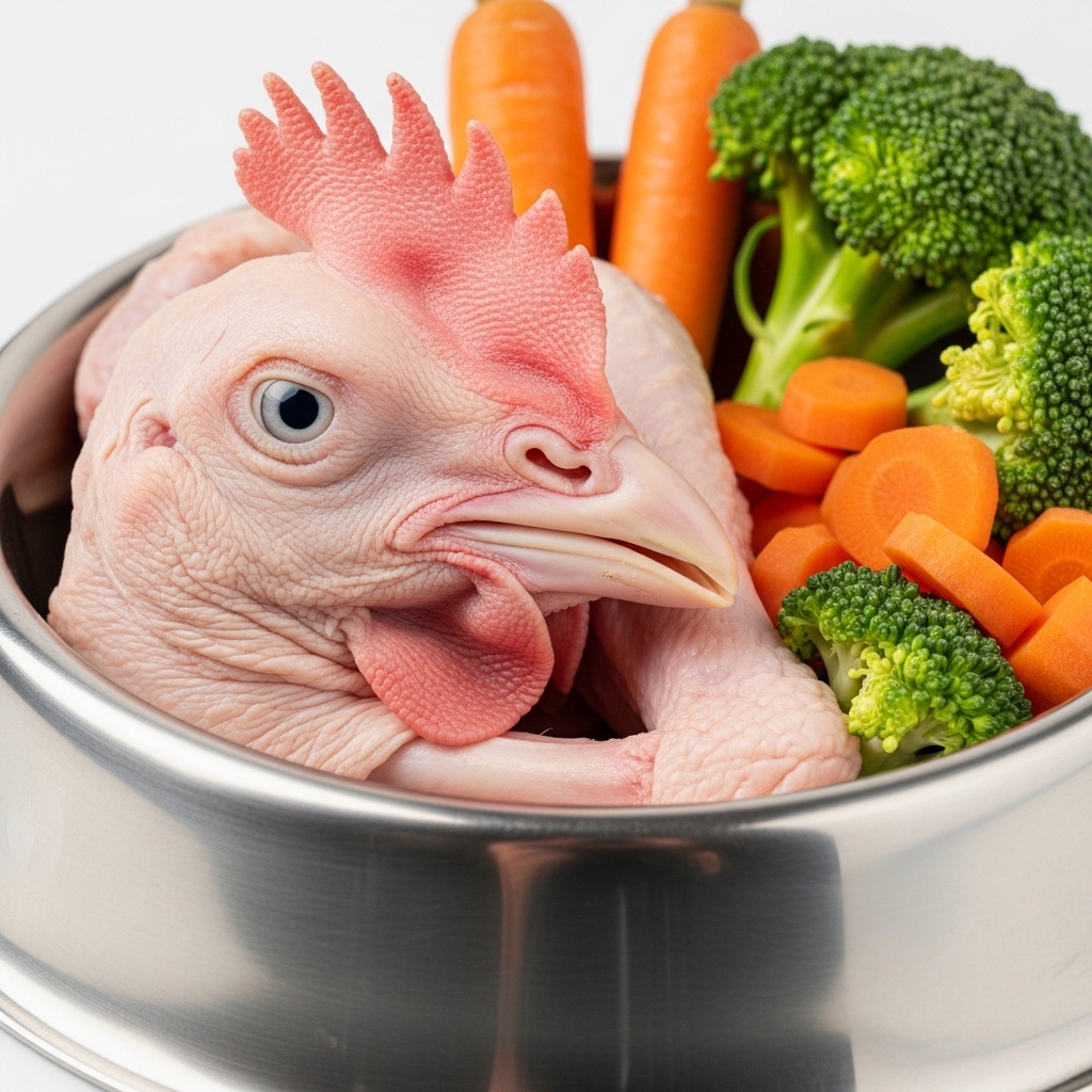 Kepala ayam segar berkualitas fresh daily dari Tricik sebagai sumber kalsium alami pakan raw food anjing dan kucing