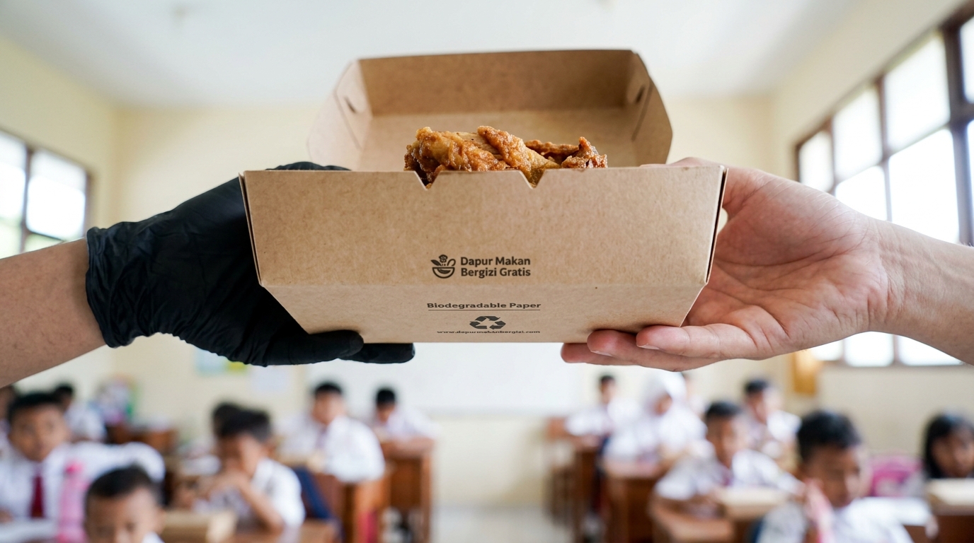 Perlindungan struktural ketahanan kotak kardus kertas bekal Dapur MBG yang bebas jebol dan basah berkat ayam segar Tricik Cengkareng