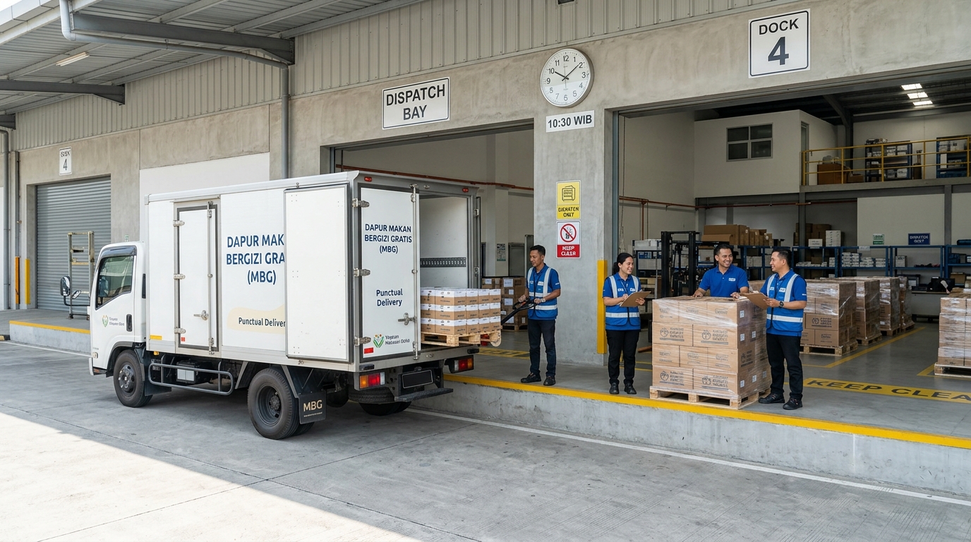 Sinkronisasi alur produksi mulus Dapur MBG dengan ayam segar Tricik menjamin armada distribusi berangkat tepat waktu menuju sekolah tanpa keterlambatan
