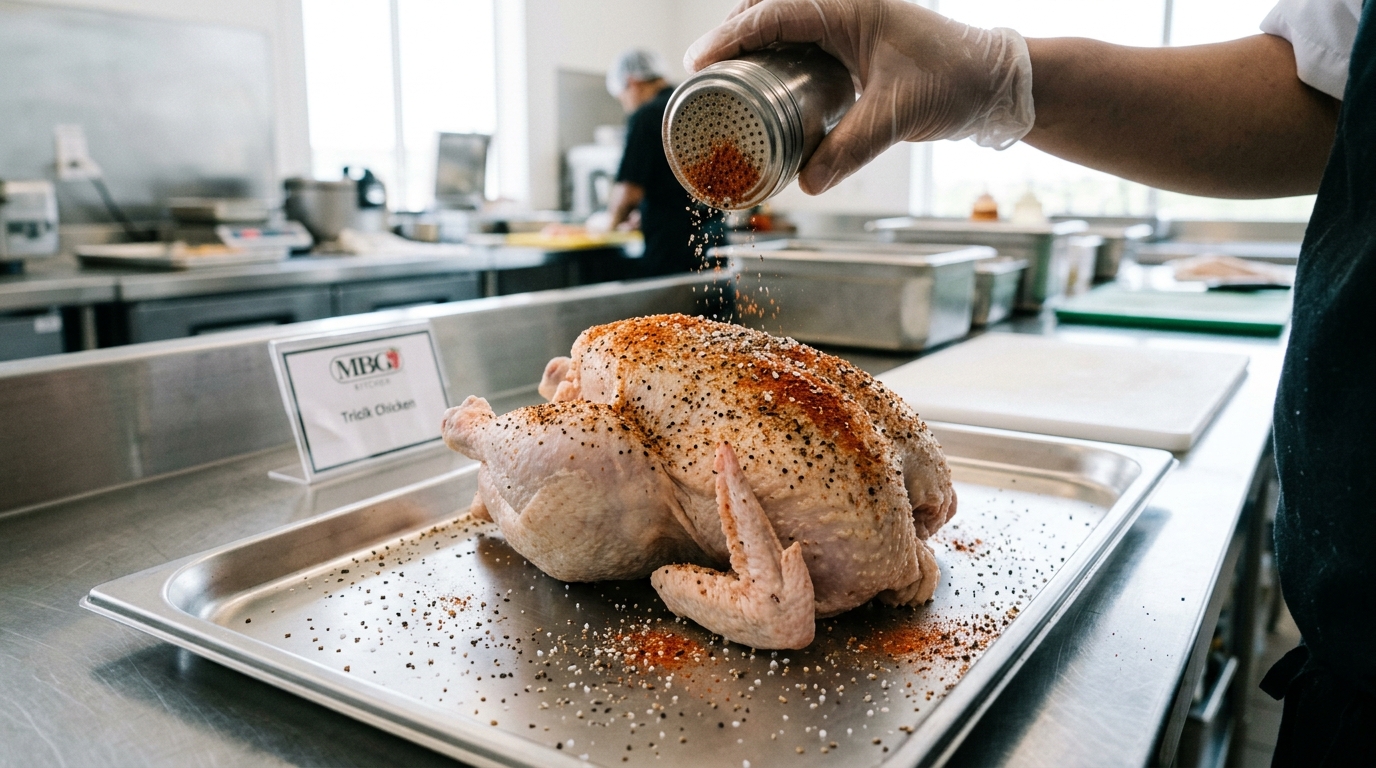 Efisiensi penggunaan pelapisan bumbu kering dry rub di Dapur MBG berkat permukaan kesat ayam segar dari pasokan B2B Tricik Cengkareng