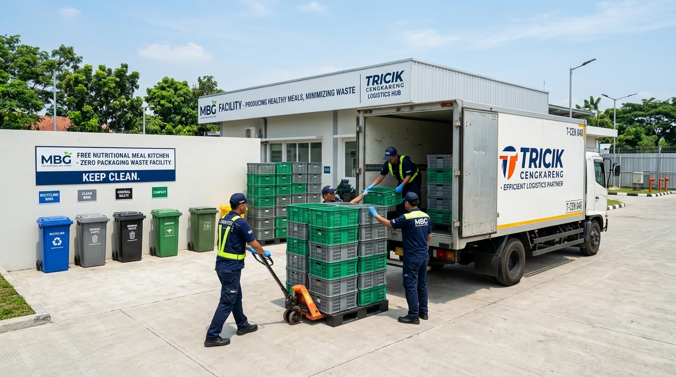 Efisiensi manajemen pembuangan sisa kemasan logistik Dapur MBG melalui sistem keranjang crate pakai ulang (returnable) dari Tricik Cengkareng