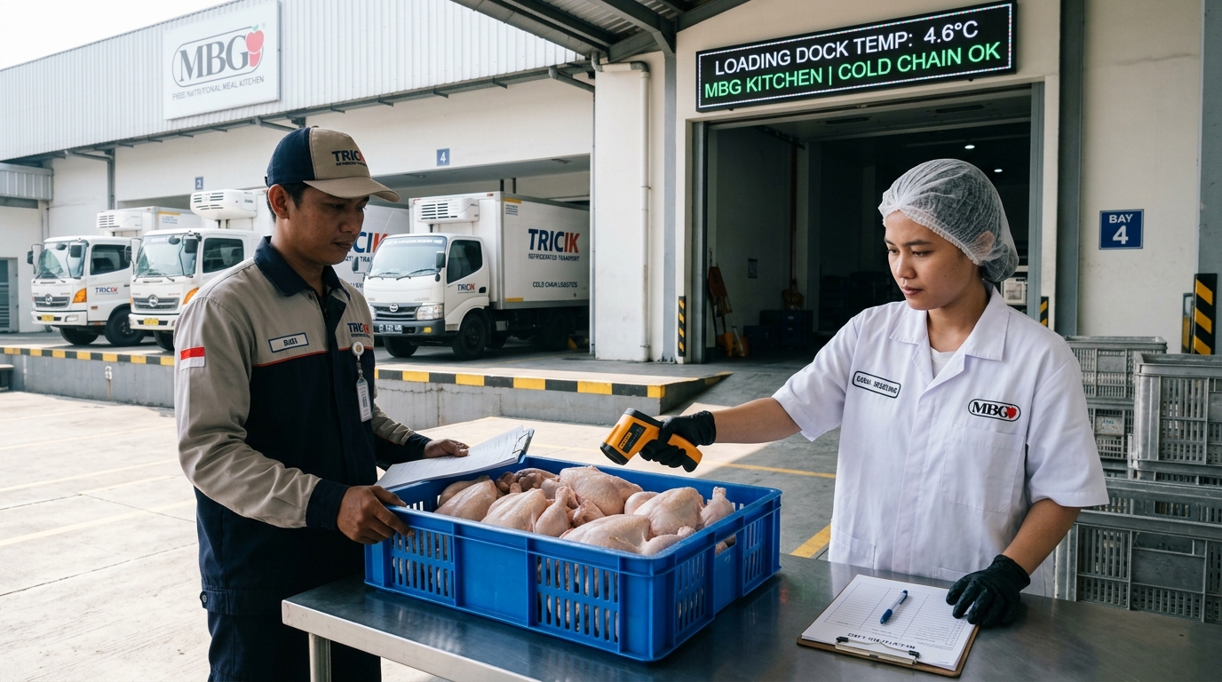 Implementasi manajemen rantai dingin di area loading dock Dapur MBG untuk mengamankan suhu karkas ayam segar dari armada Tricik Cengkareng