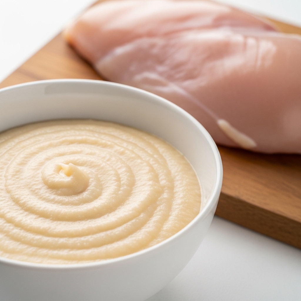 Puree dada ayam halus tinggi protein dari boneless dada segar Tricik Cengkareng untuk menu pemulihan pasca operasi bariatrik B2C dan katering diet B2B