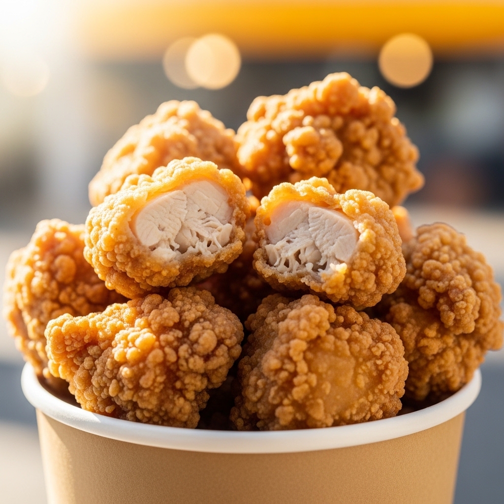 Potongan dadu ayam karage goreng tepung anti menyusut menggunakan karkas segar Tricik untuk gerobakan kaki lima.