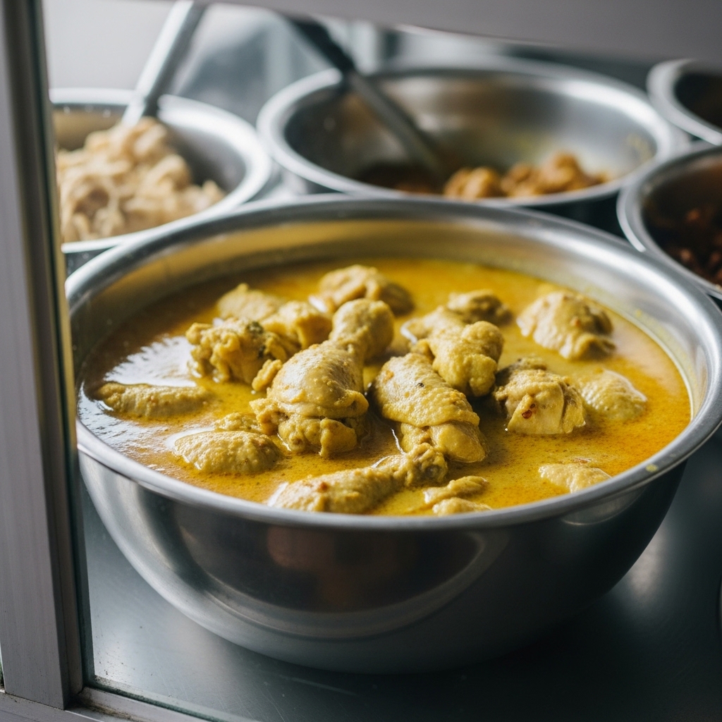 Sajian opor ayam warteg parting 10 bebas amis menggunakan ayam potong segar harian dari Tricik.