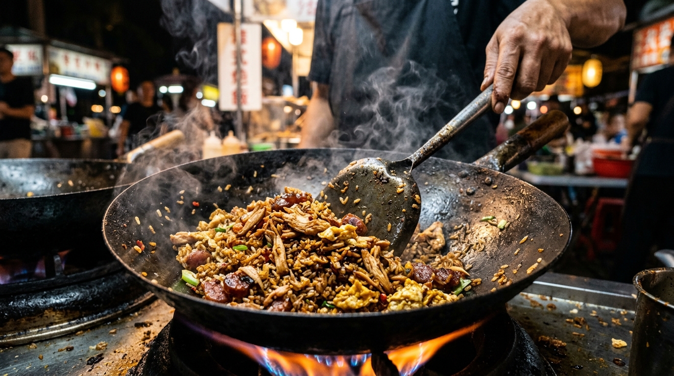 Suwiran dada ayam karkas segar kesat dari Tricik Cengkareng untuk menjaga aroma wok hei nasi goreng gila tenda bebas becek