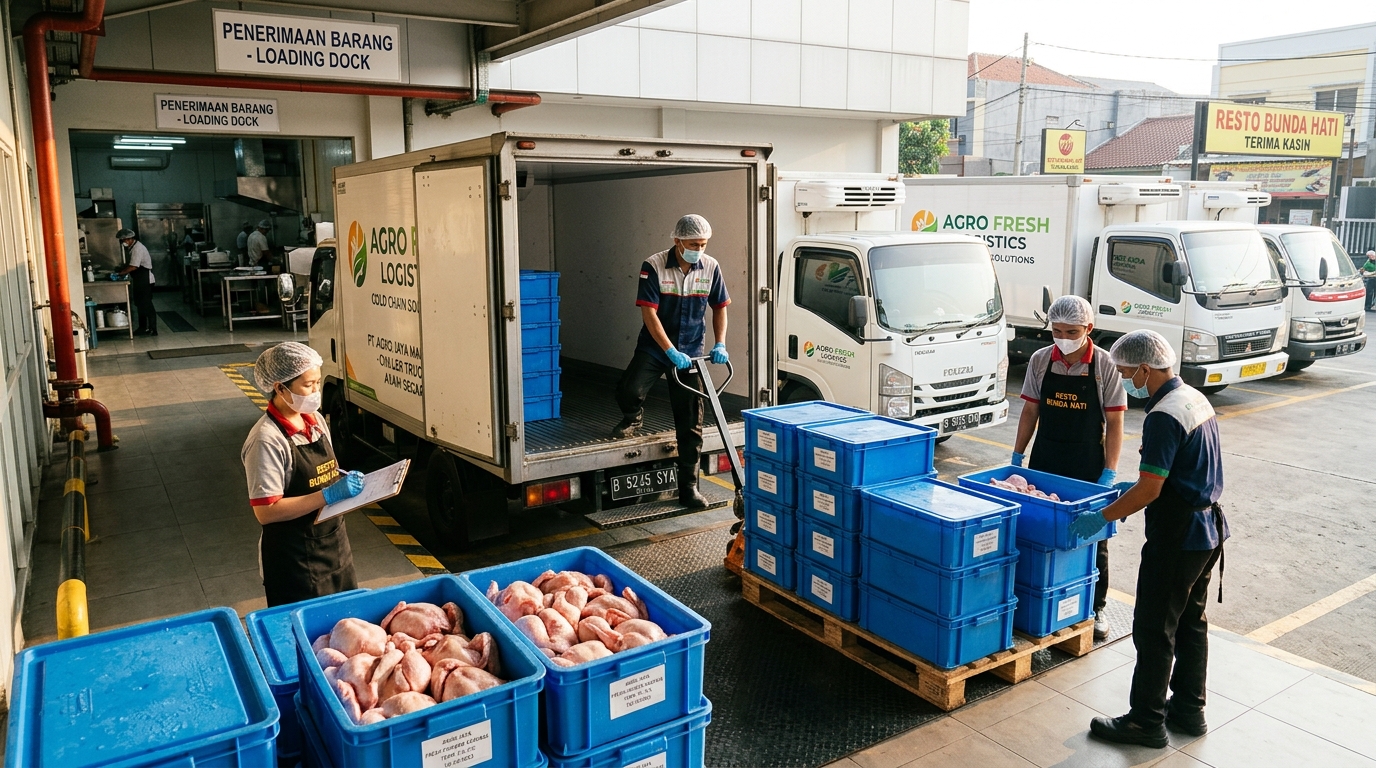 Sistem rantai dingin distribusi karkas ayam potong segar chilled dari supplier Tricik Cengkareng menjaga cita rasa daging.