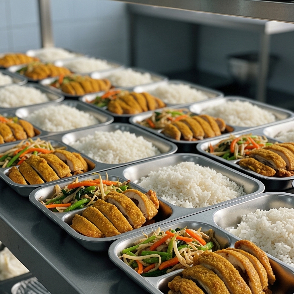 Porsi presisi ayam goreng bumbu kuning dari karkas 1 kg parting 12 pasokan Tricik Cengkareng untuk suplai katering asrama B2B