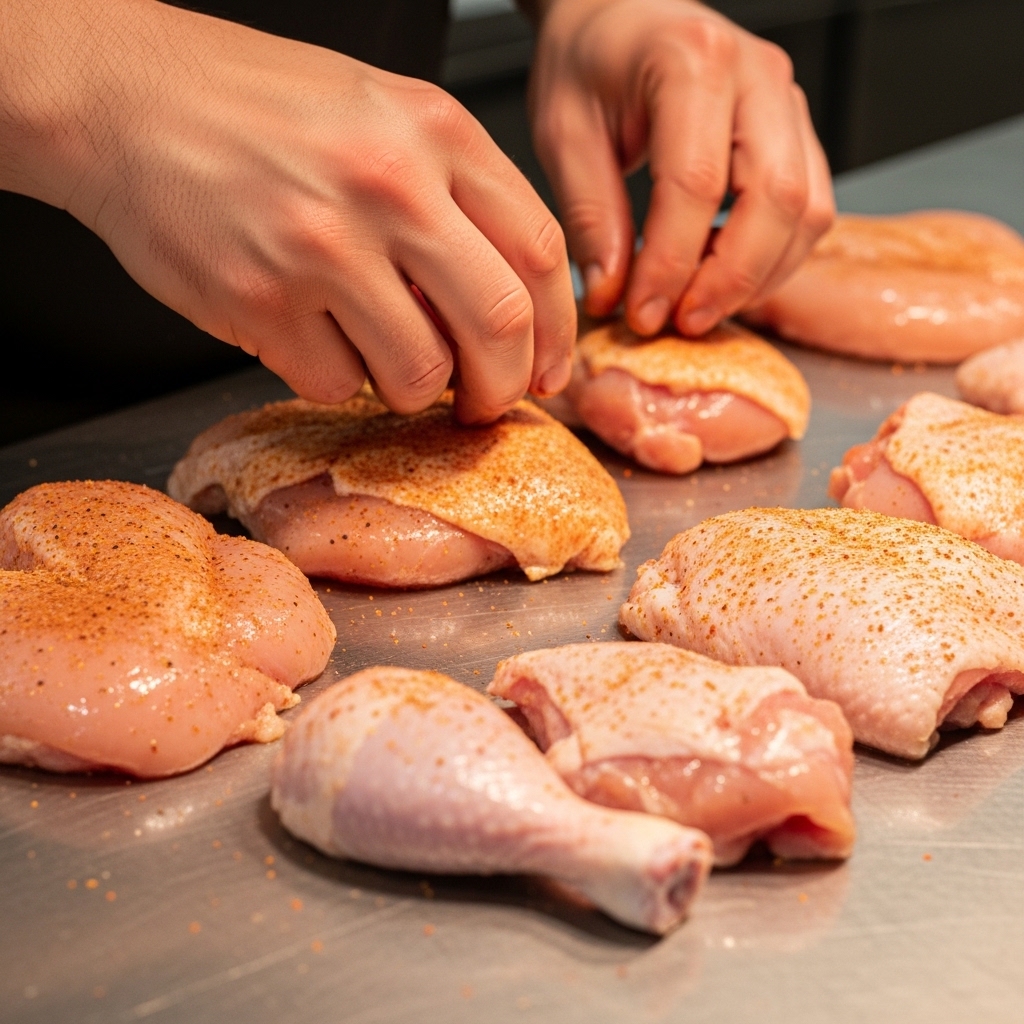 Kualitas serat ayam potong segar Tricik yang kesat mempercepat penyerapan bumbu marinasi di dapur restoran.