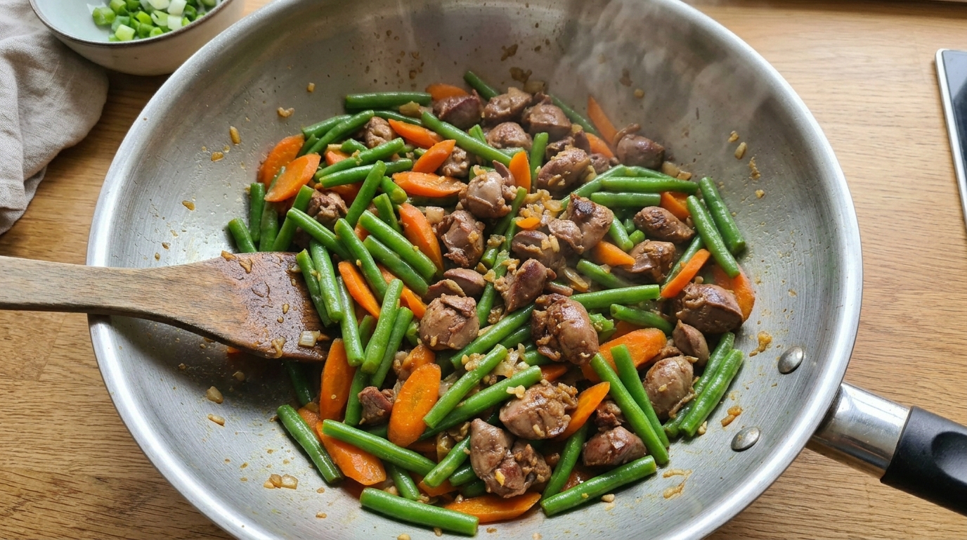 Campuran irisan ati ampela ayam segar bebas langu dari Tricik Cengkareng untuk meningkatkan gizi tumisan sayur Dapur MBG