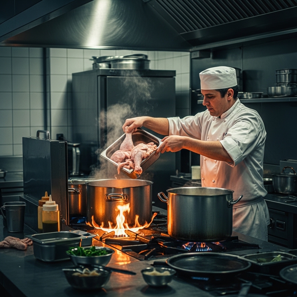 SOP darurat koki restoran menyelamatkan stok ayam mentah segar Tricik Cengkareng dengan memasaknya saat mesin freezer mati mendadak untuk B2B