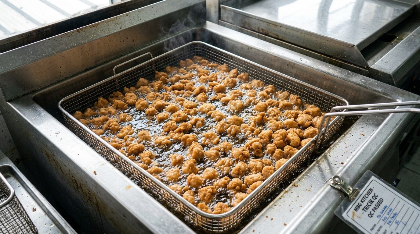 Standarisasi ukuran pemotongan (parting mesin) karkas ayam segar dari Tricik Cengkareng untuk memastikan kematangan serentak di kuali Dapur MBG