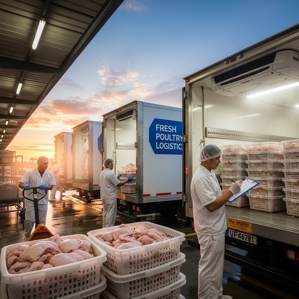 Aktivitas distribusi dan persiapan pesanan pre-order H-1 ayam potong segar Tricik untuk restoran menjelang Lebaran
