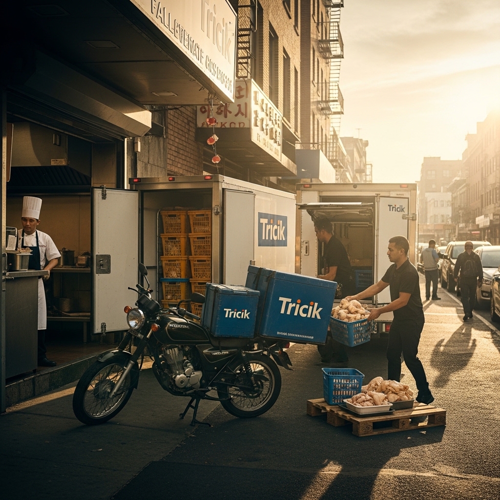 Armada pengiriman ayam potong segar Tricik melayani rute restoran Palmerah dan Kebon Jeruk dengan fasilitas gratis ongkir B2B
