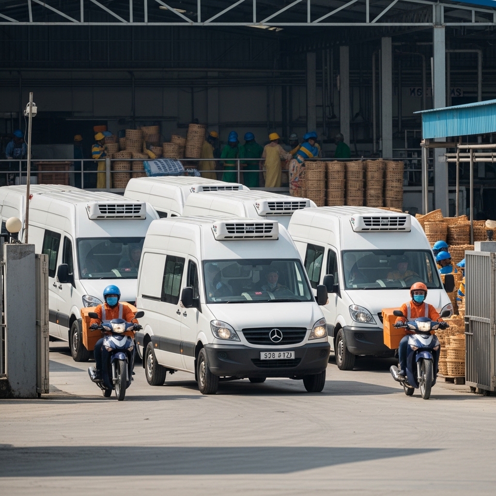 Armada logistik supplier ayam Jakarta Barat bersiap dari gudang sentral Tricik Cengkareng untuk pengiriman pagi.