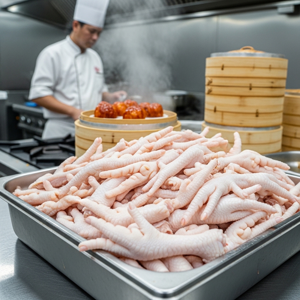 Supplier ceker ayam kupas bersih Tricik untuk bahan baku dimsum angsio hemat labor cost pabrik.