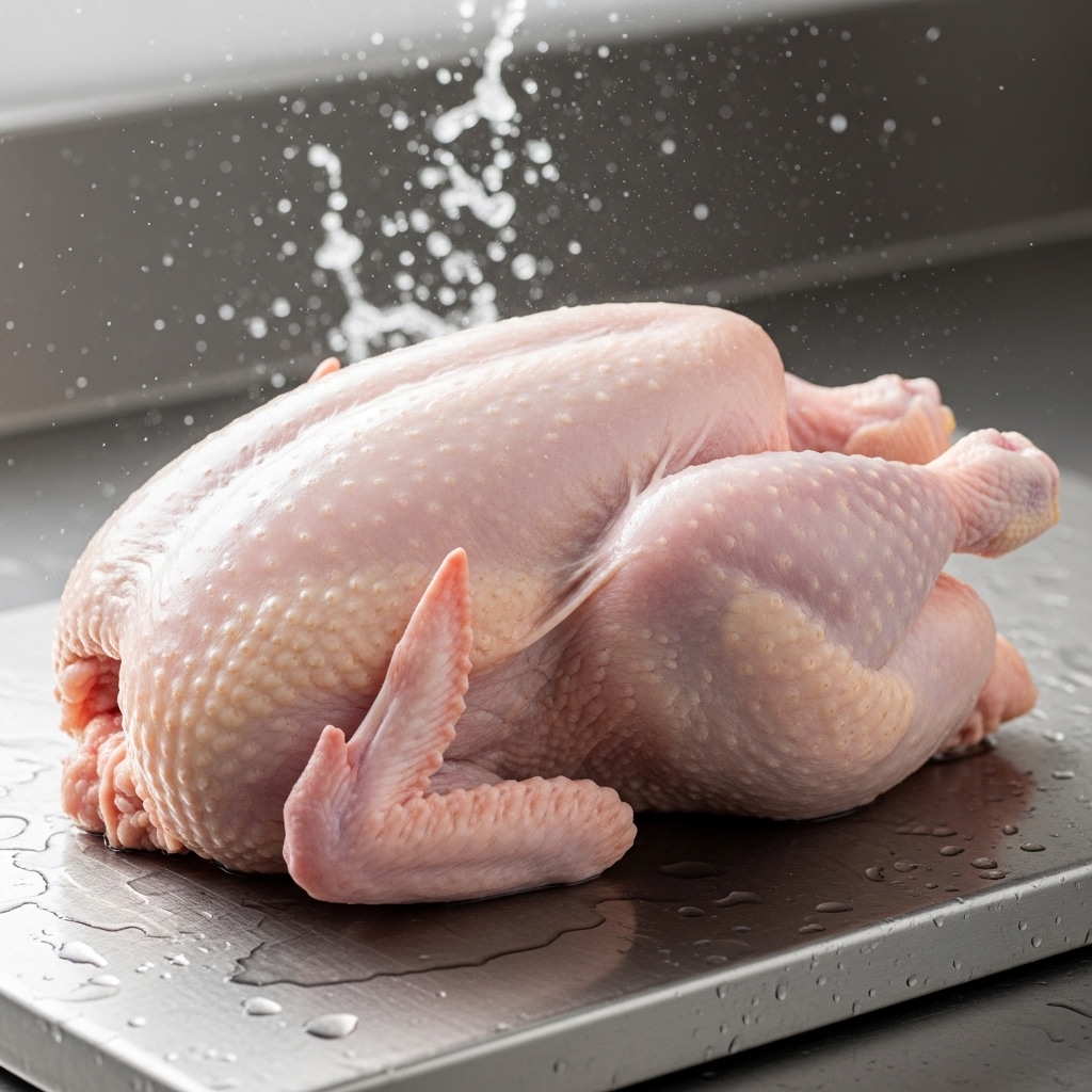 Standar kebersihan supplier karkas ayam segar Tricik Cengkareng yang bebas sisa bulu halus dan kontaminasi jeroan untuk dapur restoran.