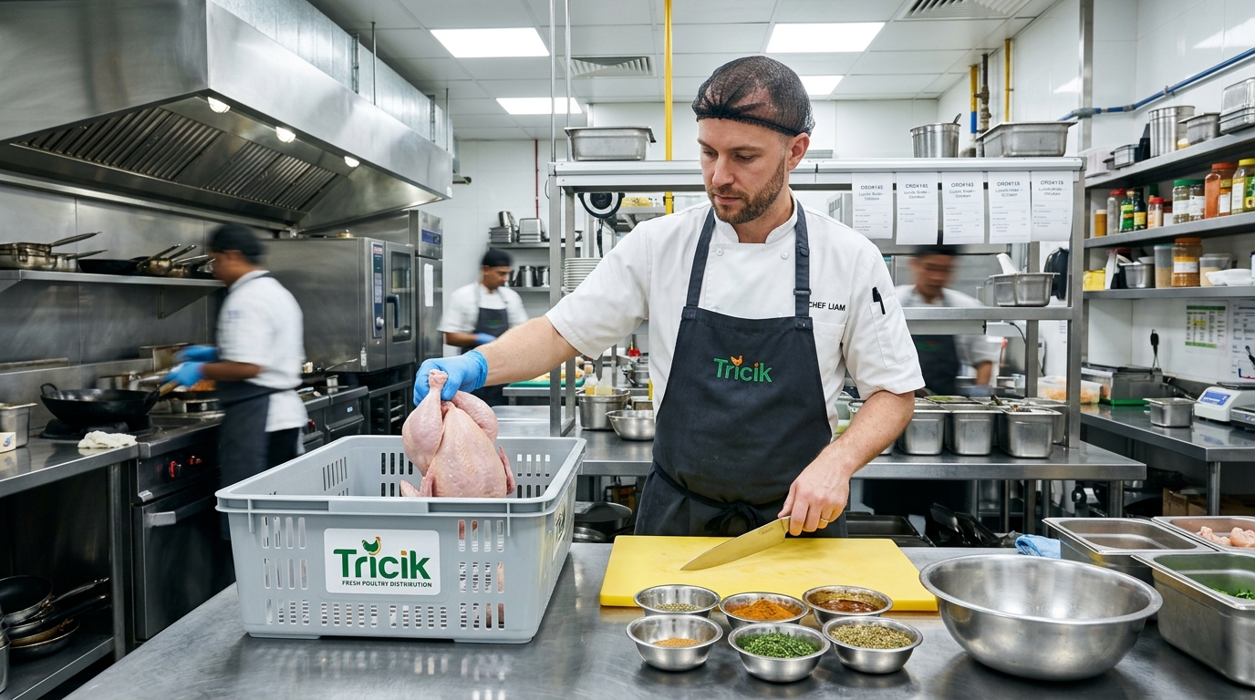 Supplier ayam potong segar karkas untuk efisiensi waktu prep dapur cloud kitchen komersial dari Tricik Cengkareng