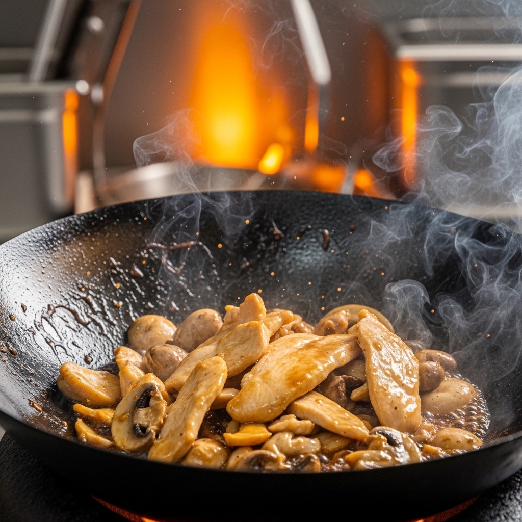 Hasil teknik masakan velveting pada irisan tipis boneless dada ayam segar dari Tricik Cengkareng untuk menu hidangan restoran Chinese B2B