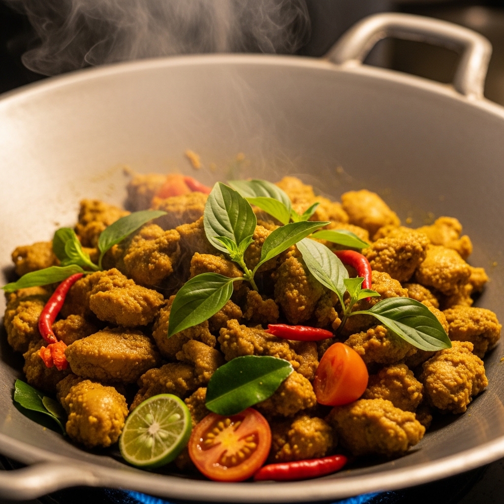 Sajian ayam woku Manado bumbu kuning meresap menggunakan karkas segar potong 14 pasokan B2B Tricik Cengkareng