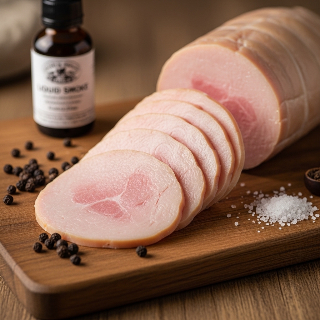 Irisan padat chicken ham homemade sehat hasil teknik curing menggunakan boneless dada ayam segar bebas suntik air dari Tricik Cengkareng untuk katering B2B