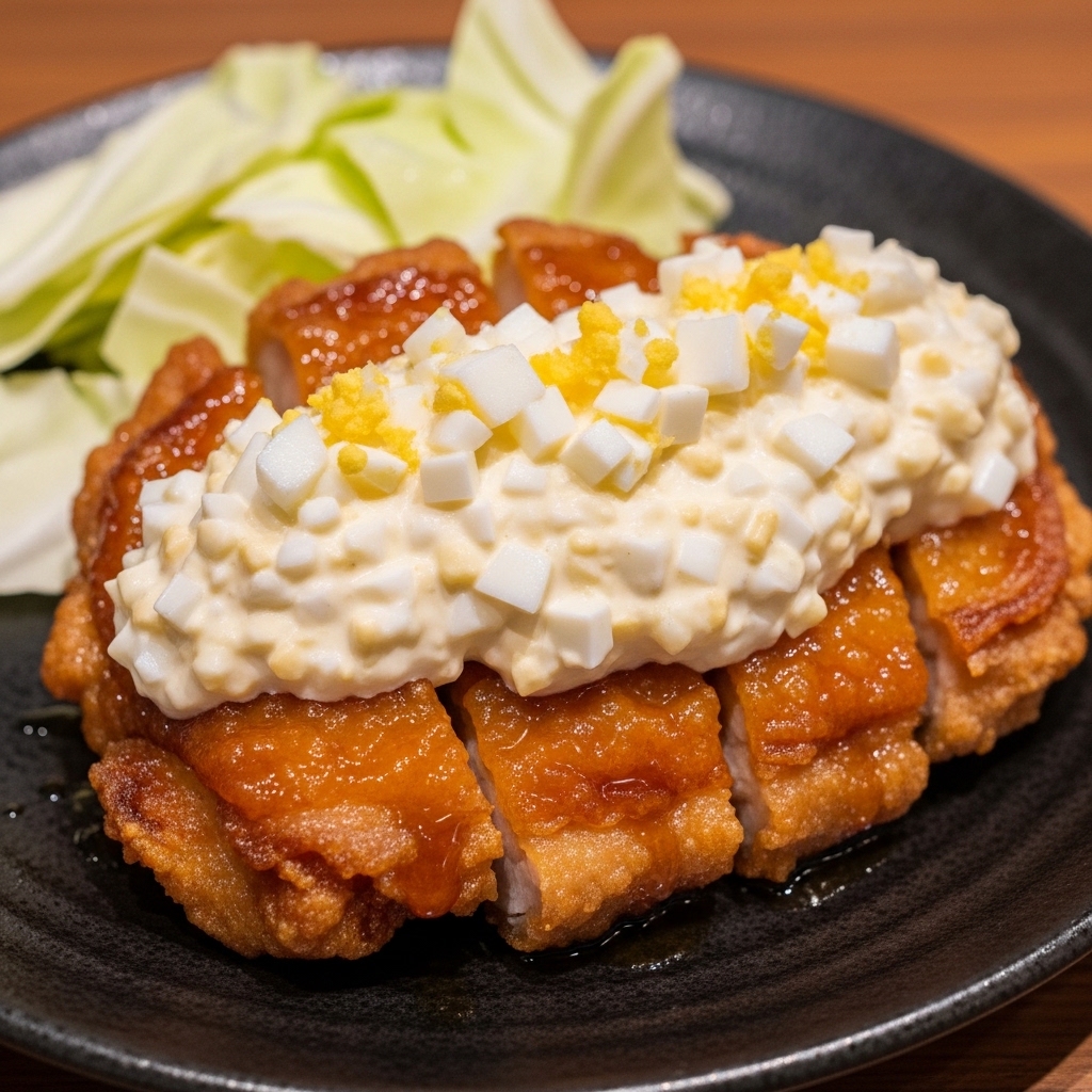 Sajian Chicken Nanban Jepang otentik menggunakan boneless paha ayam skin-on segar Tricik Cengkareng penahan saus tartar untuk B2B