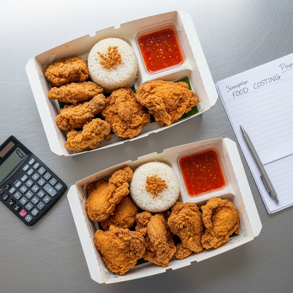 Analisa perhitungan food cost karkas ayam segar Tricik Cengkareng untuk parting 10 dan parting 12 guna memaksimalkan profit katering nasi box B2B