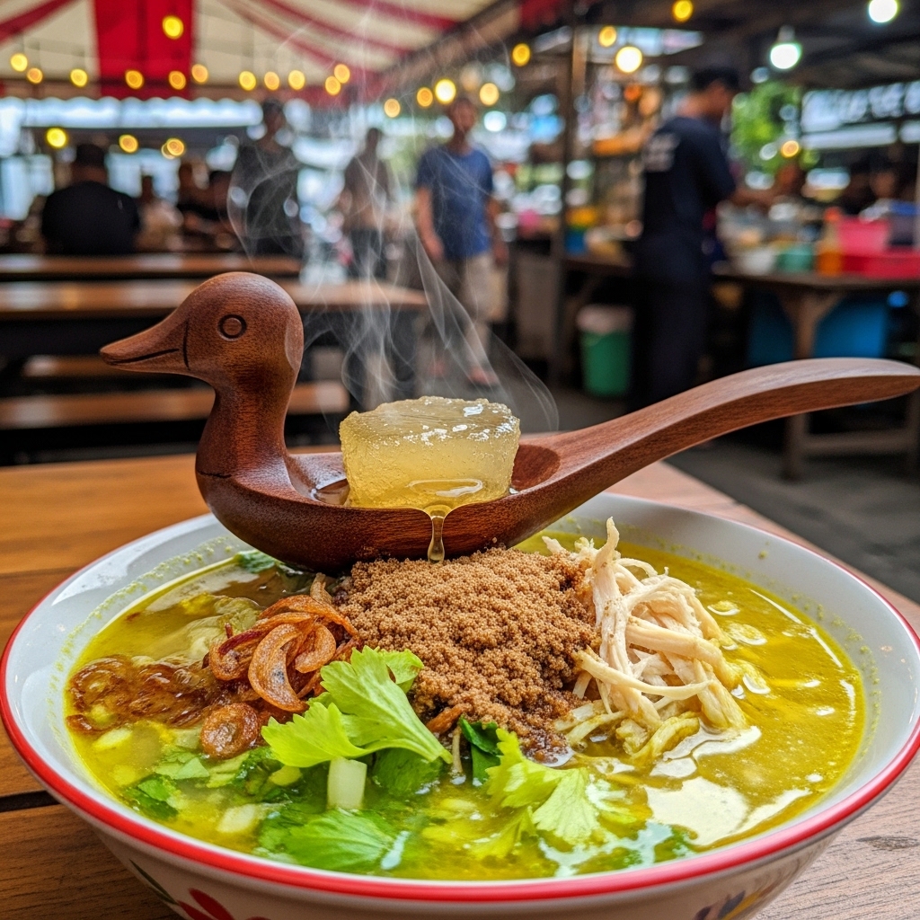 Bubuk koya soto Ambengan gurih menggunakan ekstrak minyak lemak karkas ayam segar pasokan B2B Tricik Cengkareng