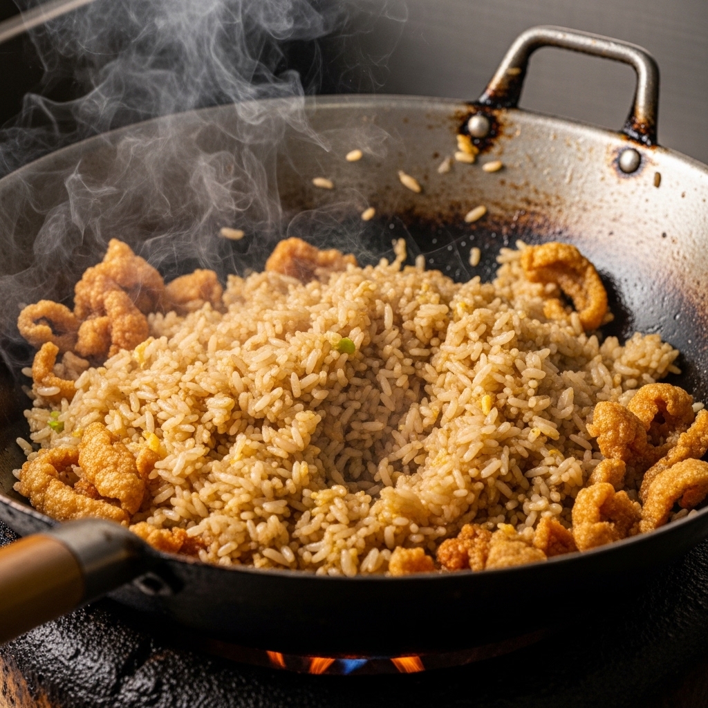 Proses memasak nasi goreng menggunakan minyak kulit ayam segar atau schmaltz dari distributor Tricik Cengkareng untuk meningkatkan aroma gurih hidangan restoran B2B