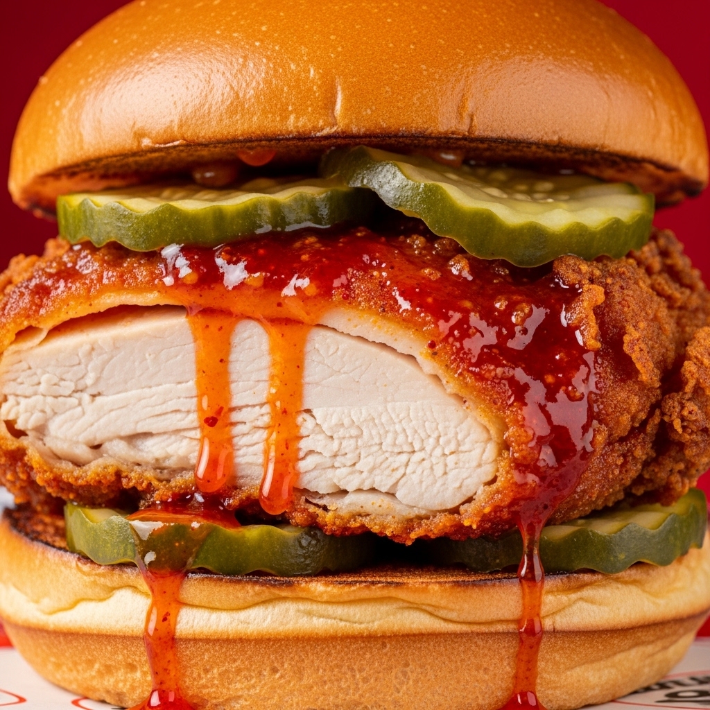 Menu Nashville hot chicken otentik menggunakan boneless paha ayam berskin-on segar dari Tricik Cengkareng yang menyerap bumbu minyak cabai untuk restoran B2B