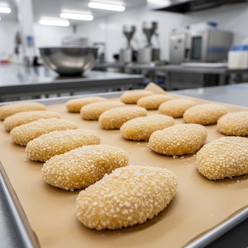 Teknik flash freezing di nampan agar adonan nugget ayam boneless dada segar Tricik Cengkareng tidak lengket untuk produksi UMKM frozen food B2B
