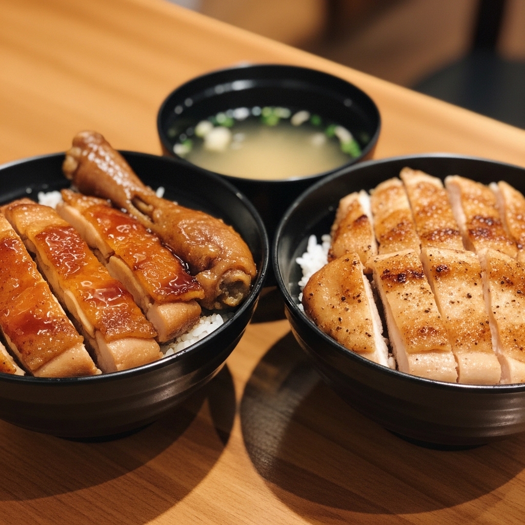 Sajian rice bowl teriyaki premium dan reguler hasil pemisahan karkas utuh segar dari pasokan B2B Tricik Cengkareng