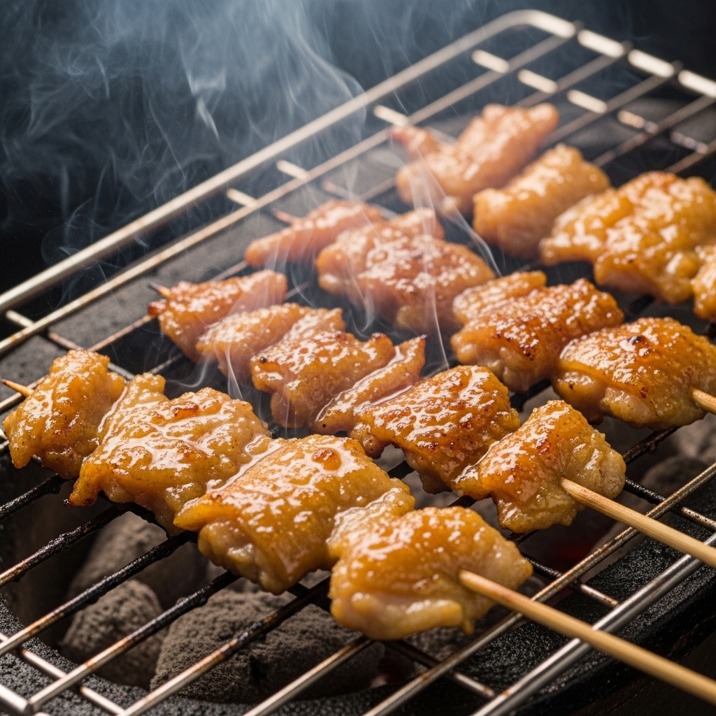 Tusukan sate kulit ayam crispy anti alot yang telah dibersihkan lemak subkutannya menggunakan bahan baku segar dari Tricik Cengkareng untuk B2B