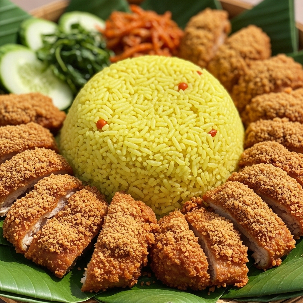 Potongan ayam goreng lengkuas estetis dari karkas segar 0.8kg Tricik Cengkareng untuk sajian tumpeng katering B2B